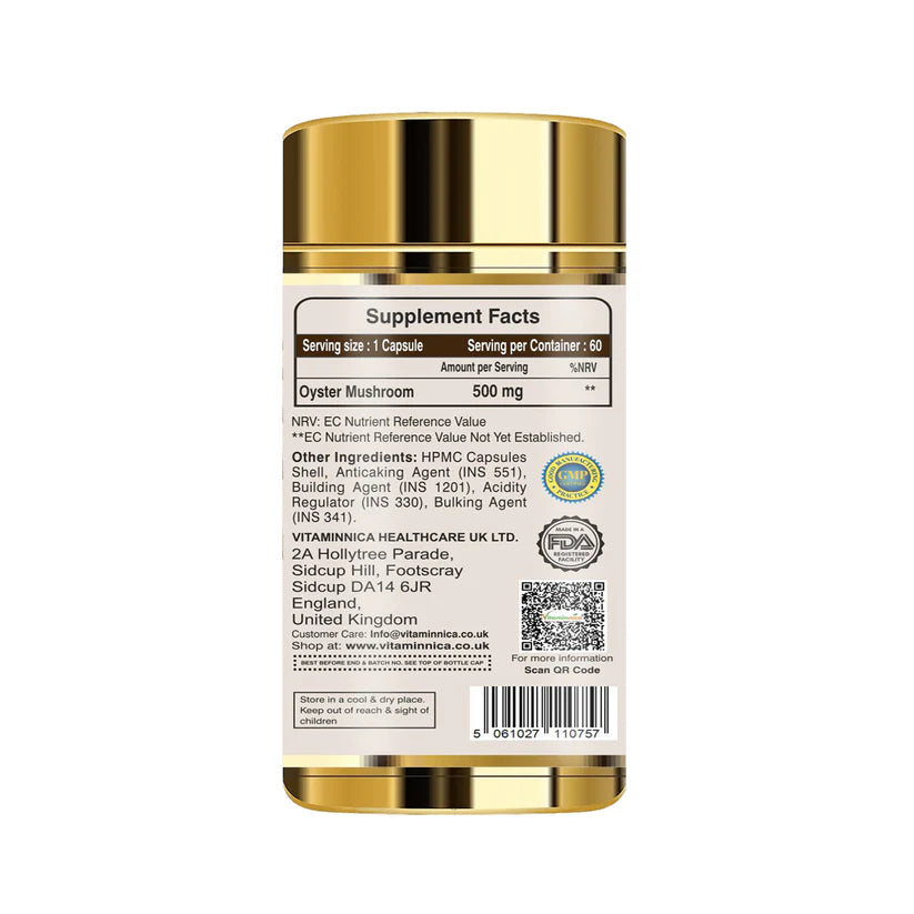 Vitaminnica Oyster Mushroom Capsules - Cardiovascular & Immune Support, 60 Count