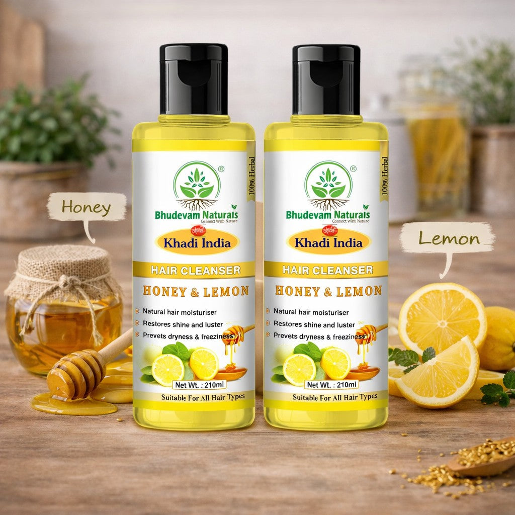 Bhudevam Naturals Khadi Honey Lemon Shampoo for Dandruff Control & Fresh, Healthy Hair- 420ML (Pack of 2)