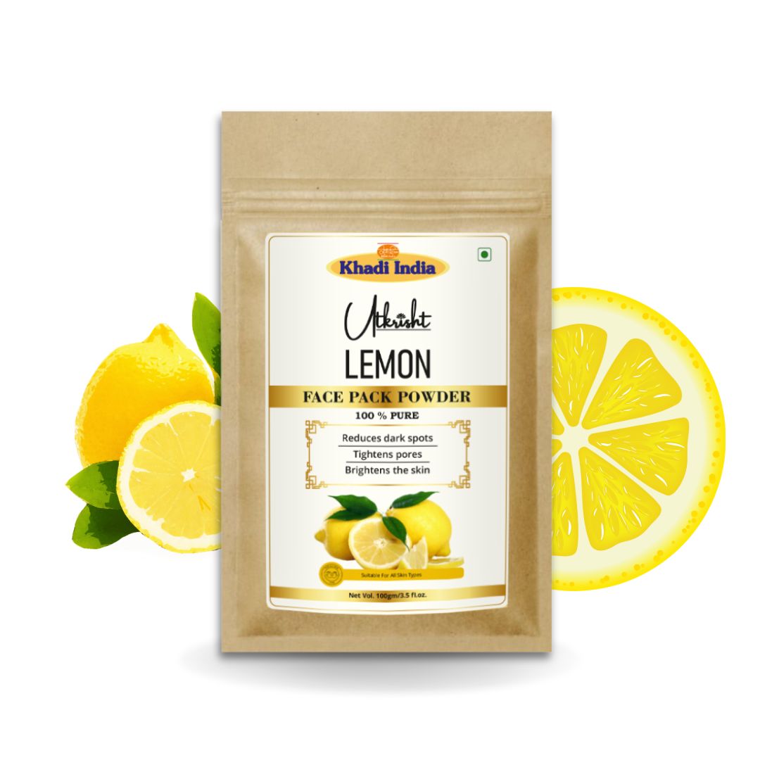 Khadi Lemon Powder for Face & Skin | 100% Natural Lemon Peel Powder | Vitamin C-Rich Face Pack for Skin Brightening & De-Tan Care | Helps Control Excess Oil & Improve Skin Texture | For All Skin Types | 100 gm
