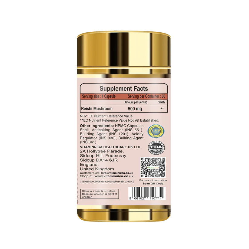 Vitaminnica Reishi Mushroom Capsules - Immune Support & Stress Relief, 60 Count