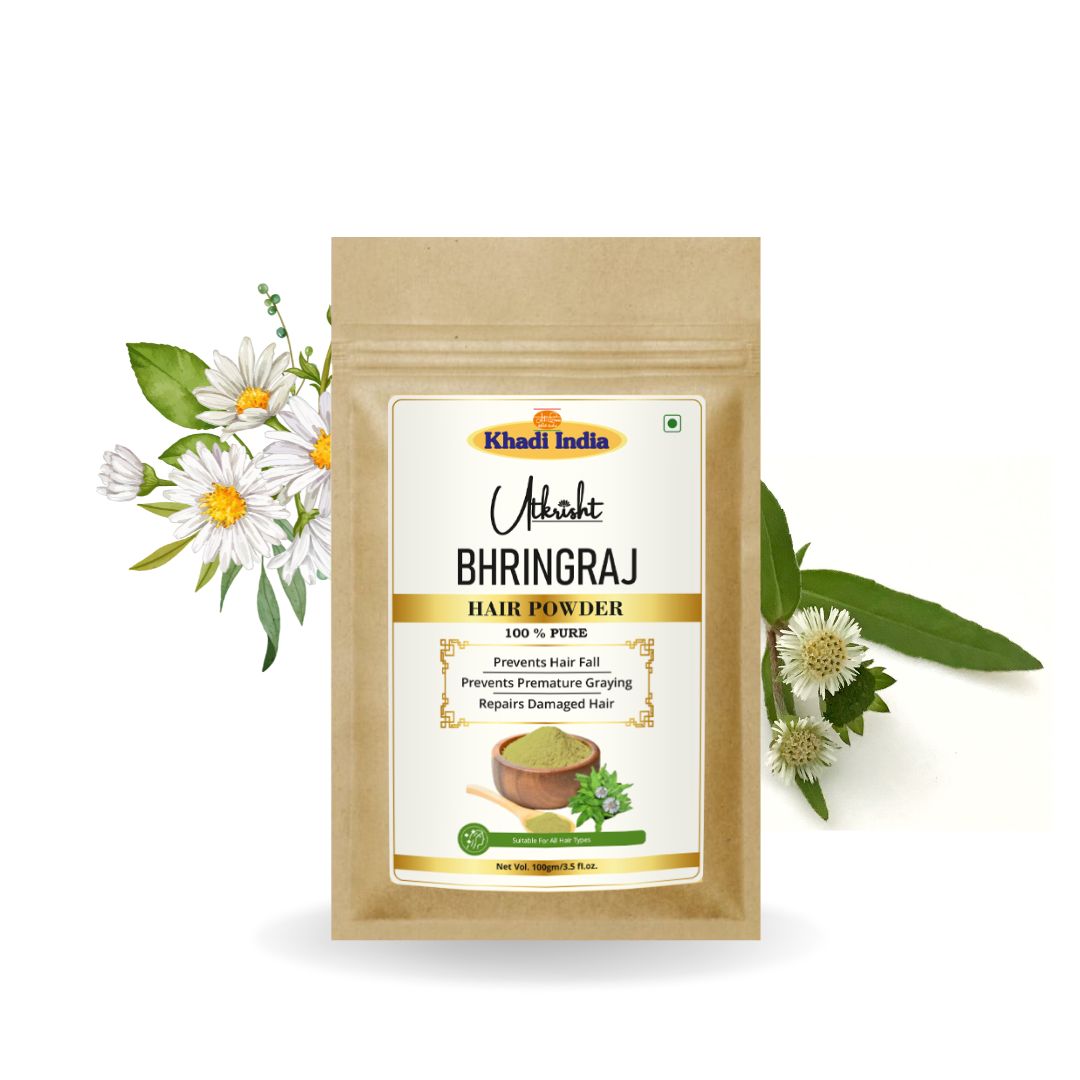 Khadi Bhringraj Powder for Hair & Scalp | 100% Natural Bhringraj Leaf Powder | Hair Fall, Hair Strength & Scalp Nourishing Care | Helps Improve Hair Texture & Shine | Herbal Hair Pack | For All Hair Types | 100 gm