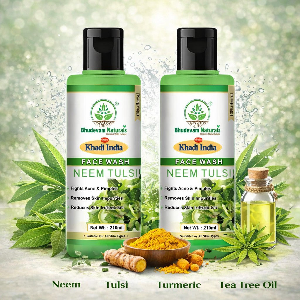 Bhudevam Naturals Khadi Neem Tulsi Face Wash for Oily & Acne-Prone Skin - 420ML (Pack of 2)