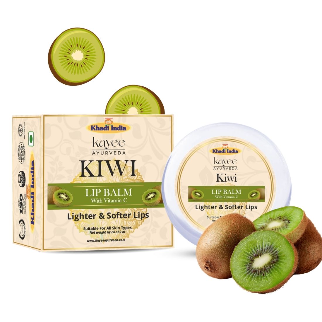 Kayee Ayurveda Kiwi Lip Balm, Moisturizing Lip Care for Dry & Chapped Lips, Helps Keep Lips Soft, Smooth & Hydrated, Nourishing Daily Lip Balm for Women & Men | 6 g
