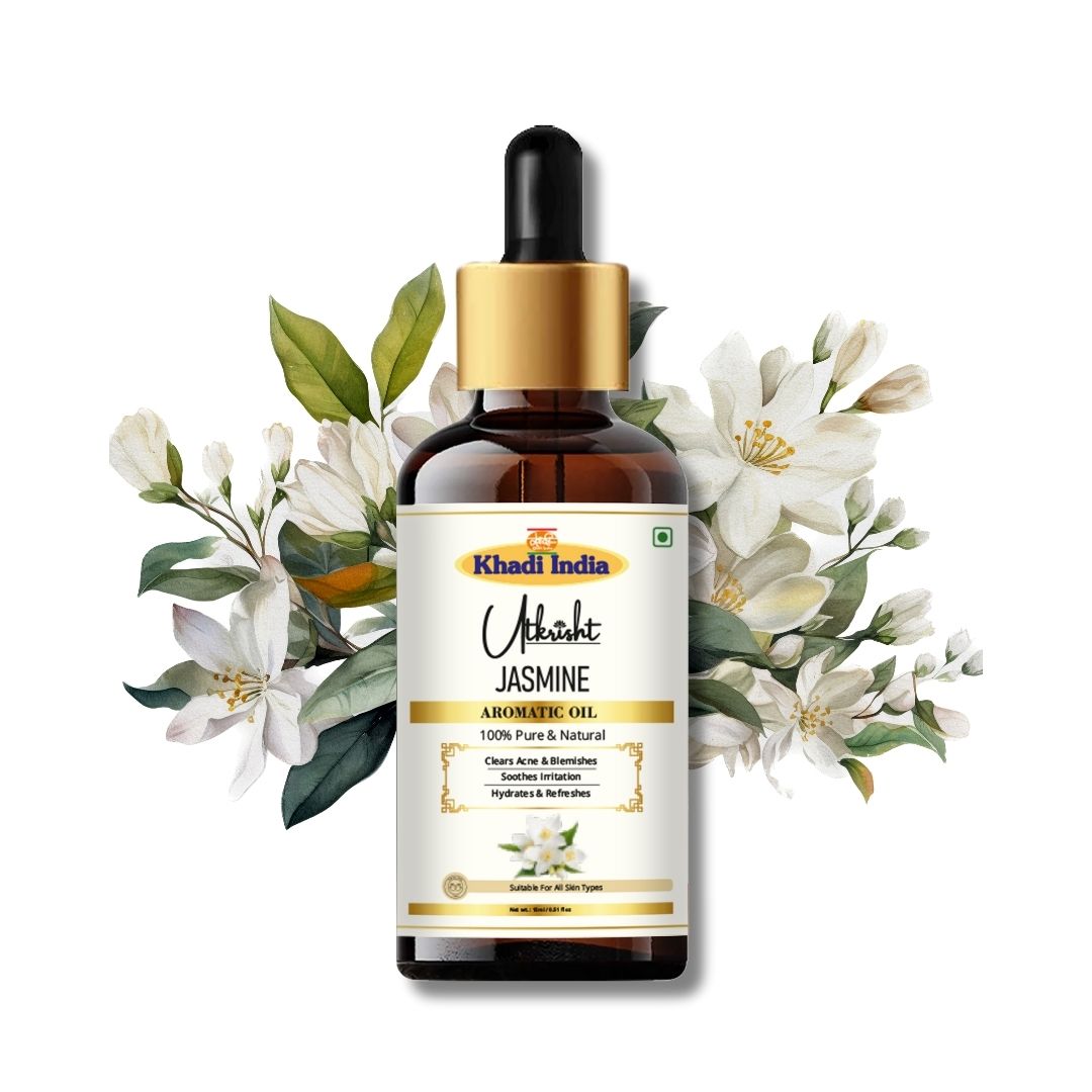 Khadi Jasmine Essential Oil | Pure & Natural Jasmine Oil for Face & Skin Care | Floral Essential Oil for Glowing-Looking Skin, Aromatherapy & Relaxation | 15 ml