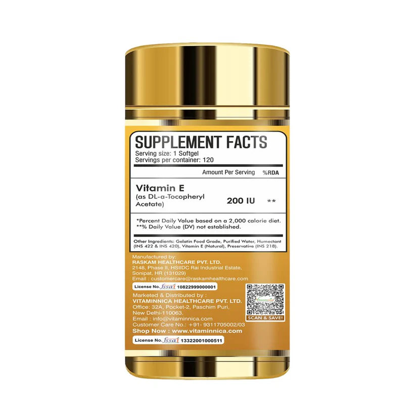 Vitaminnica Vitamin E Softgels - Antioxidant Skin, Hair & Immunity Support, 120 Count