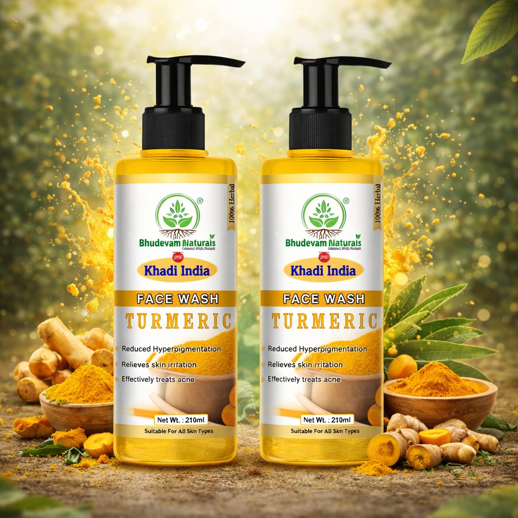 Bhudevam Naturals Khadi Turmeric Face Wash – Fights Acne, Reduces Pimples & Adds Radiance- 420ML (Pack of 2)