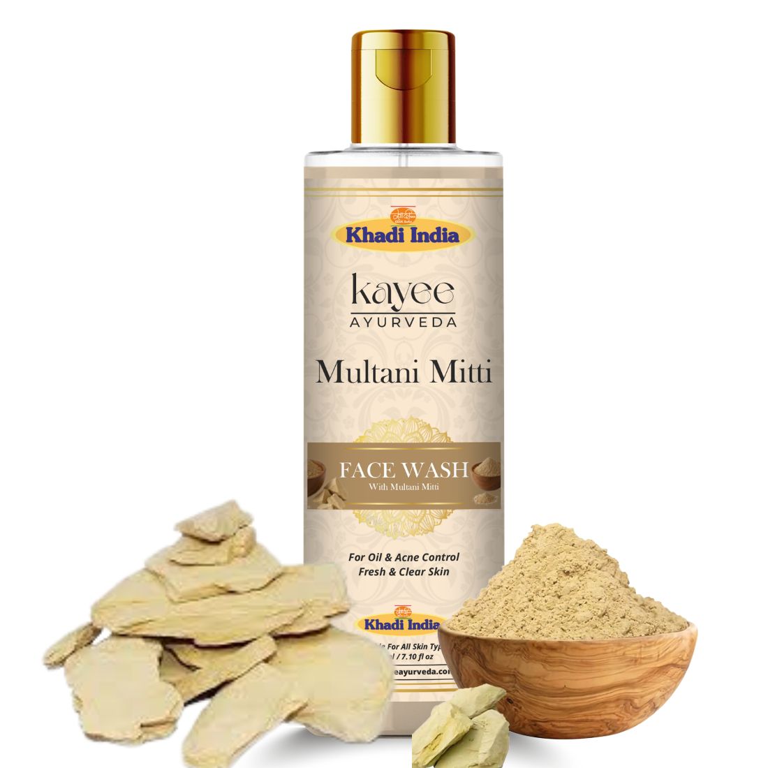 Kayee Ayurveda Multani Mitti Facial Cleanser for Men & Women | Herbal Clay Face Wash for Oily & Combination Skin | Helps Remove Dirt, Pollution, Excess Oil & Surface Impurities for Clean, Soft, Smooth & Fresh-Looking Skin | 210 ml