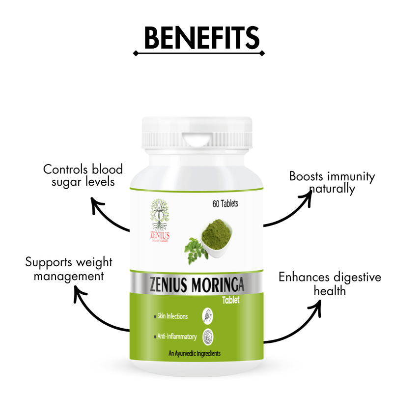 Zenius Moringa Tablets - Nutrient-Dense Tablets for Energy, Immunity, and Overall Wellness - 60 Tablets