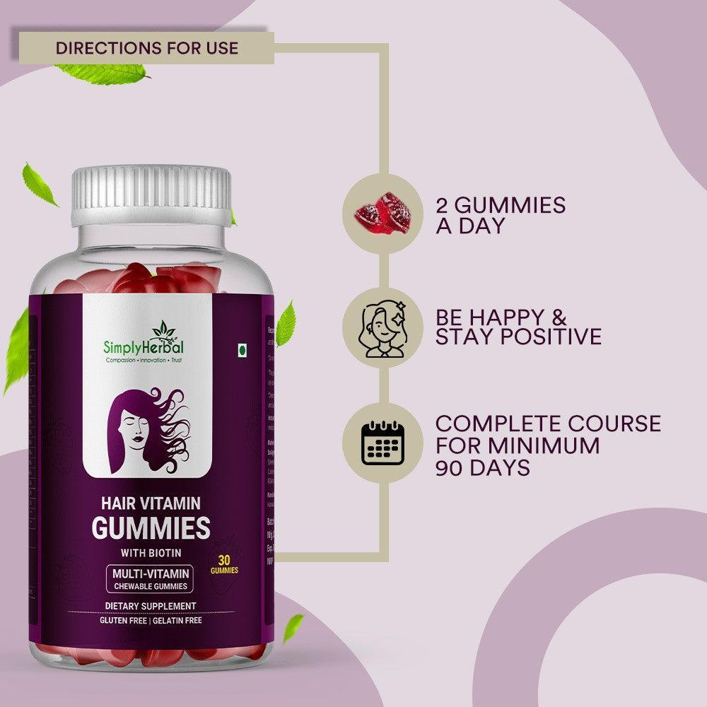 Simply Herbal Hair Vitamin Gummies with Biotin - 30 Gummies