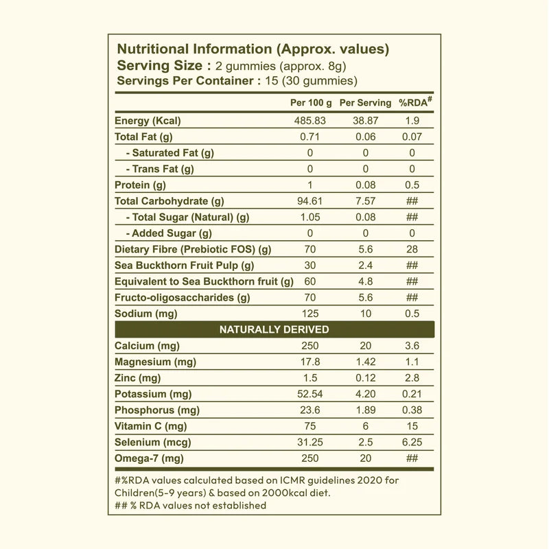 WellWith Sea Buckthorn Gummies With Natural Sugar (FOS) (30 Gummies)