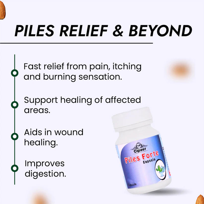 Cipzer Piles Forte Capsules - 60 Capsules | Natural Relief from Piles, Bleeding, Pain, Constipation & Swelling
