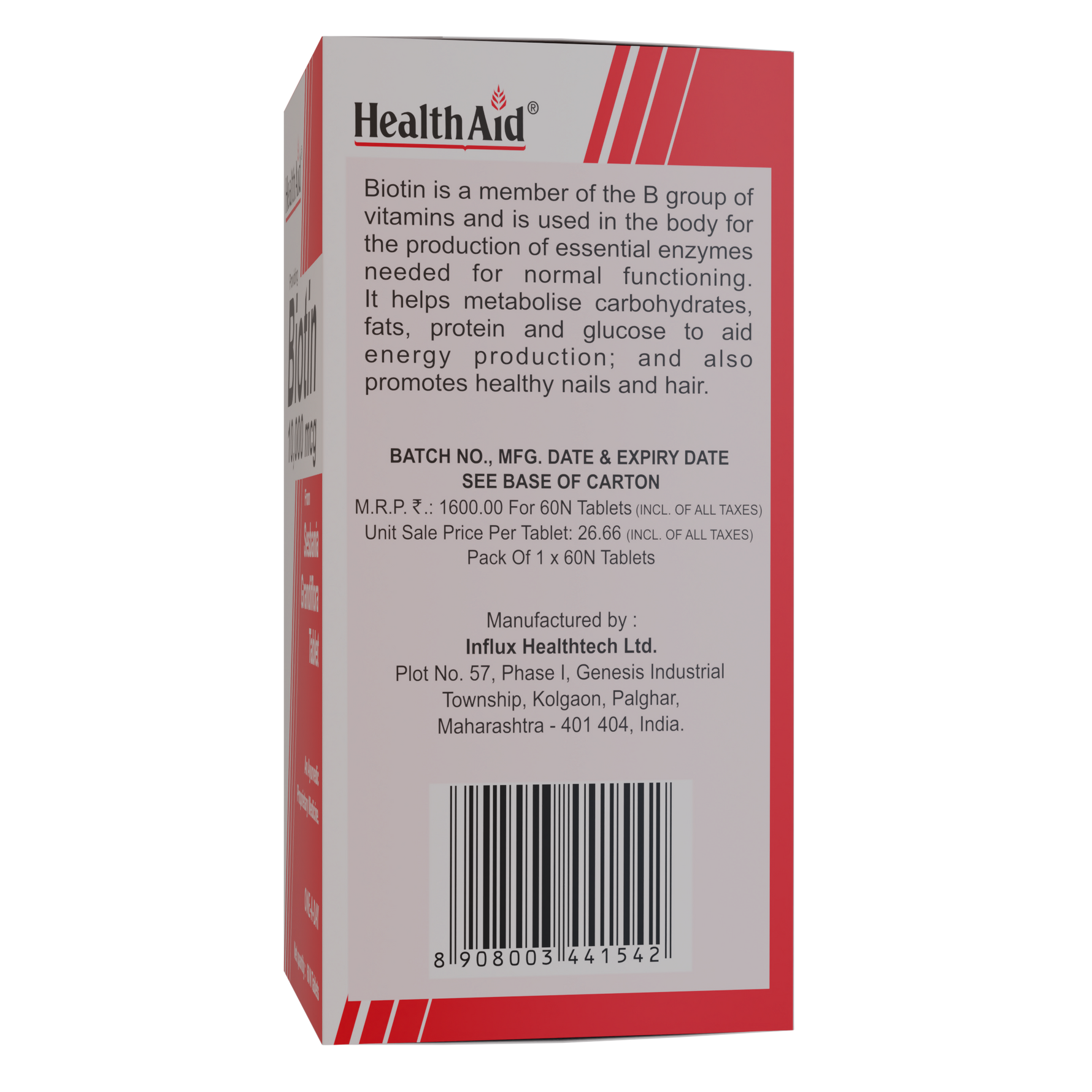 HealthAid Biotin 10000 mcg Tablet- 60 Tablets