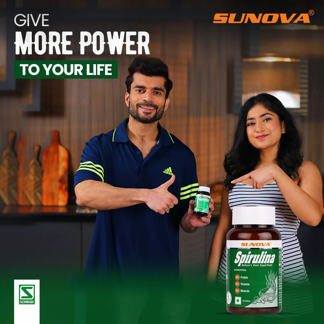 Sunova Spirulina Capsule | For Energy, Stamina, Muscle Strength, Antioxidant Support & Bone Health - 60 Capsules