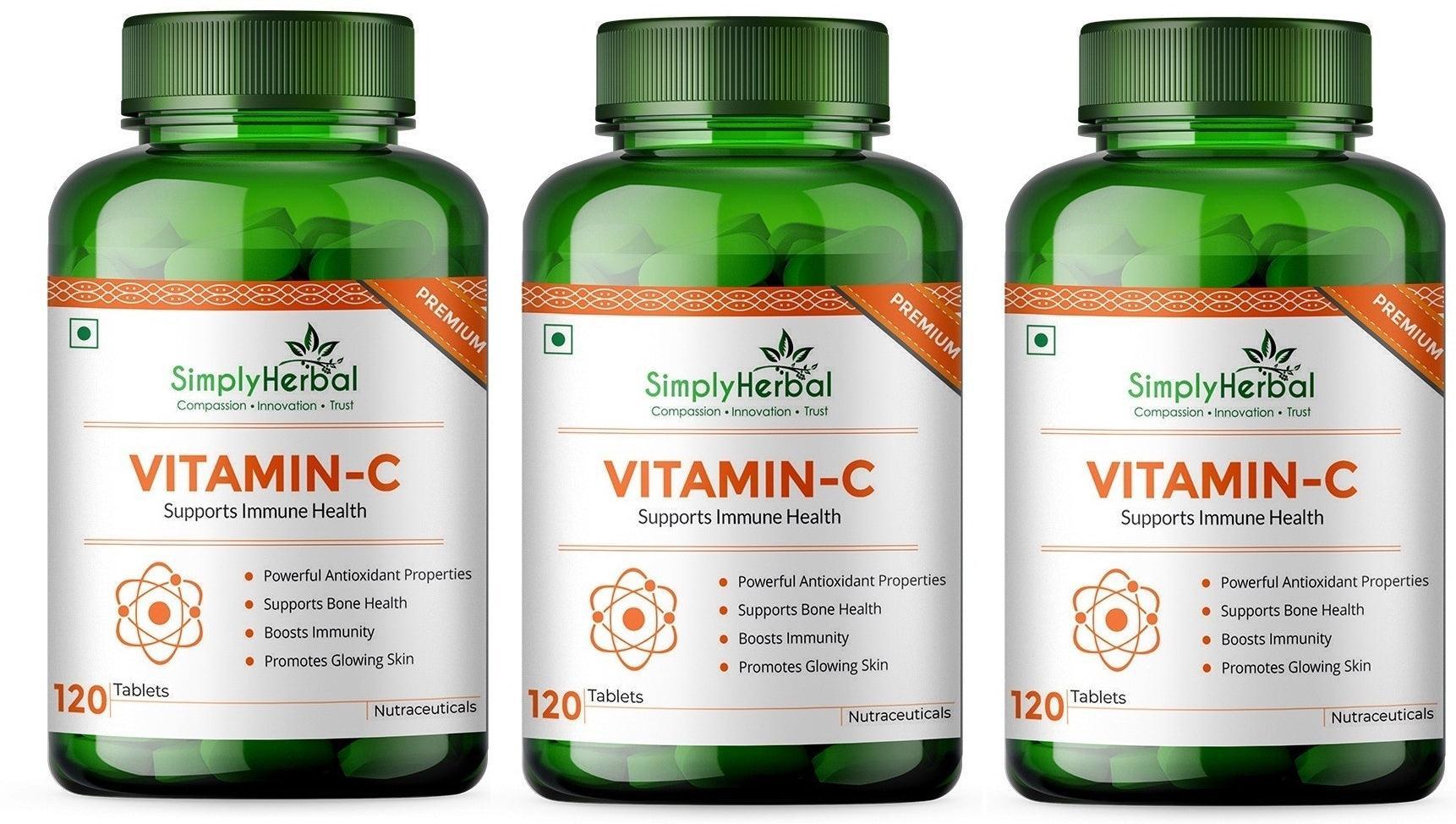 Simply Herbal Vitamin-C Tablet or Glowing Skin & Face, Ascorbic Acid, Amla Extract, Skin Glowing Supplement Promote Beauty & Health for Men & Women - 60 Tablets