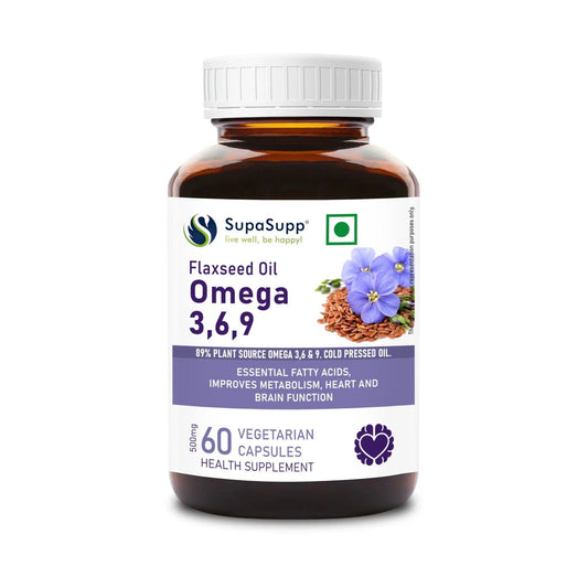 Sri Sri Tattva SupaSupp Flaxseed Oil Omega 3,6,9, Vegetarian Capsule for Heart & Brain Health - 60 Veg Cap, 500mg