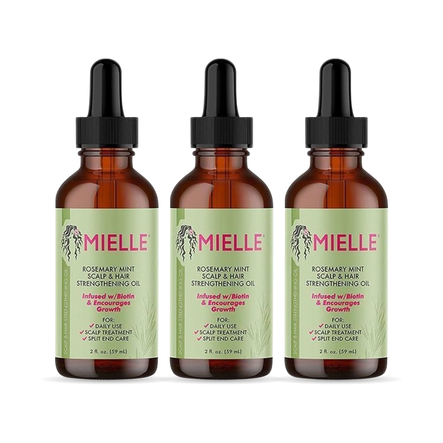 Mielle Rosemary Hair Oil - 3 Bottles - for Healthy Hair, Scalp, Hair Roots -100% Pure & Natural Undiluted 59 ML