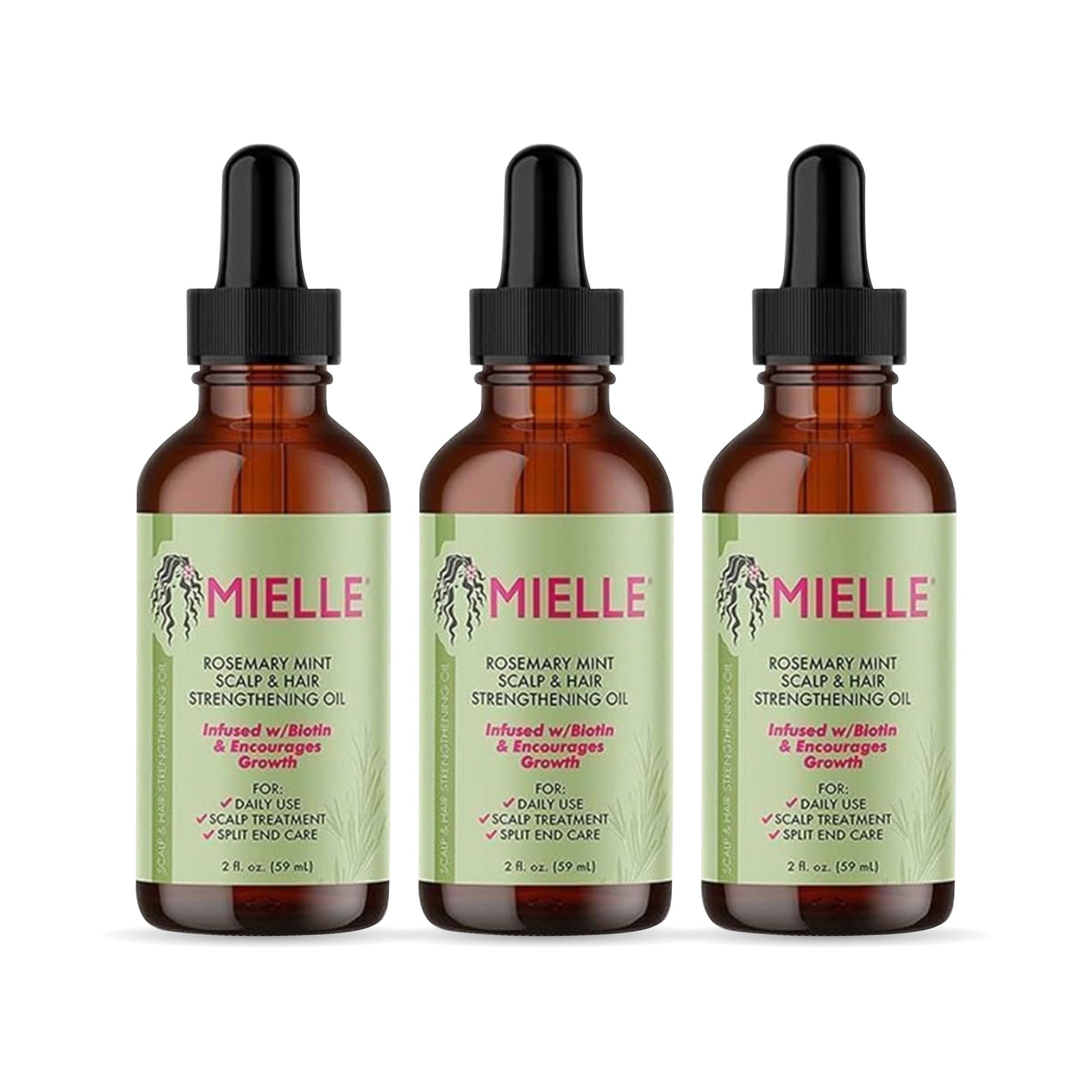 Mielle Rosemary Hair Oil - 3 Bottles - for Healthy Hair, Scalp, Hair Roots -100% Pure & Natural Undiluted 59 ML