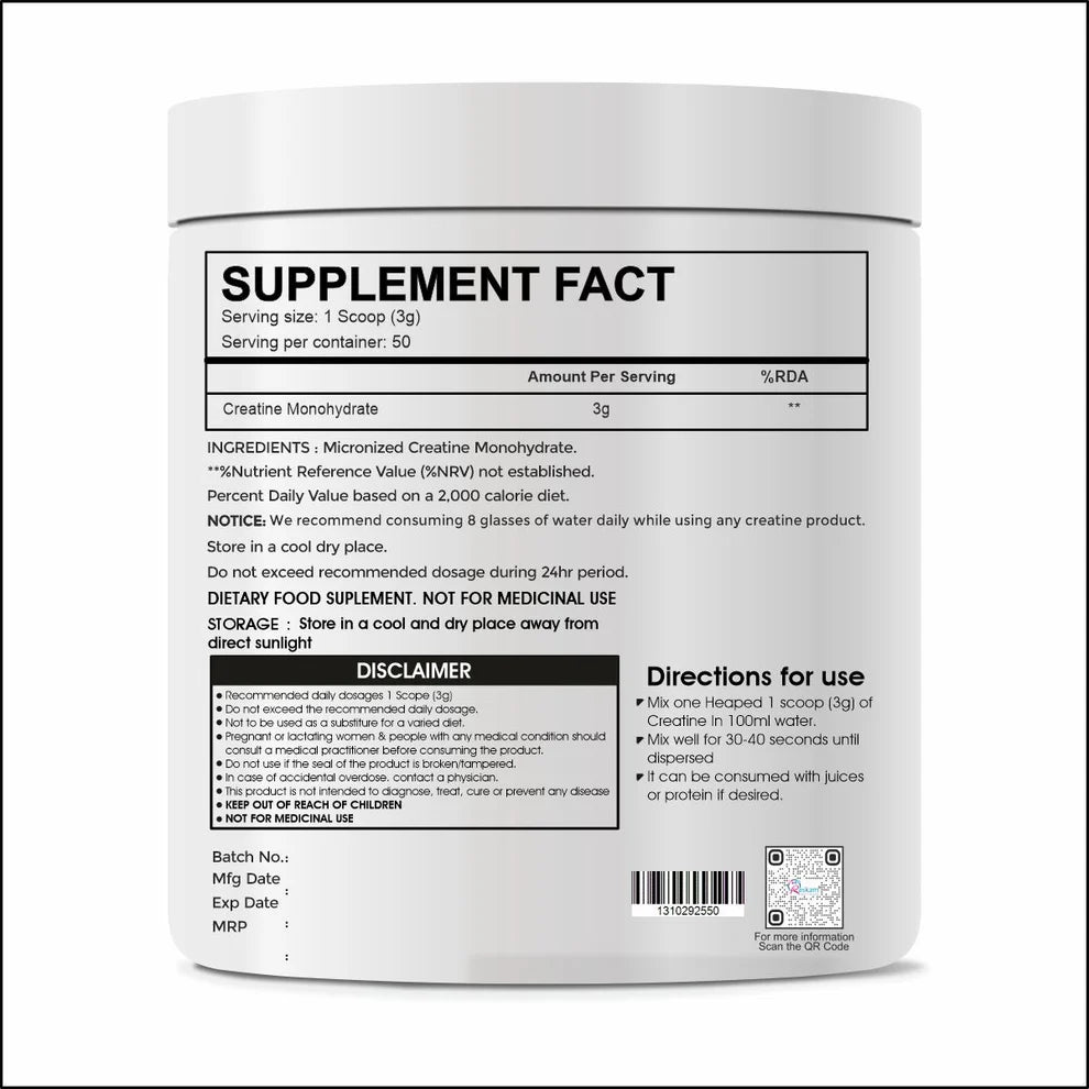 Raskam Creatine Monohydrate powder for Muscle Building & Performance - 50 Servings (Unflavoured, 150gm)