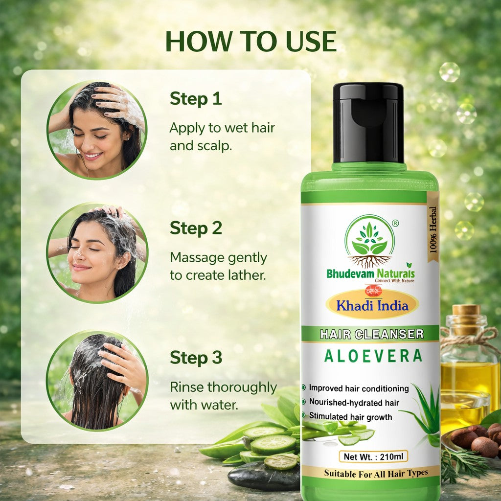 Bhudevam Naturals Khadi Aloe Vera Shampoo for Hair Growth & Scalp Care- 420ML (Pack of 2)