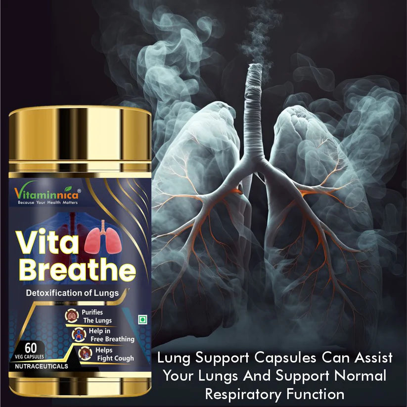 Vitaminnica Vita Breathe Lung Detox Capsules - Respiratory Support & Lung Detox Cleanse, 60 Veg Count