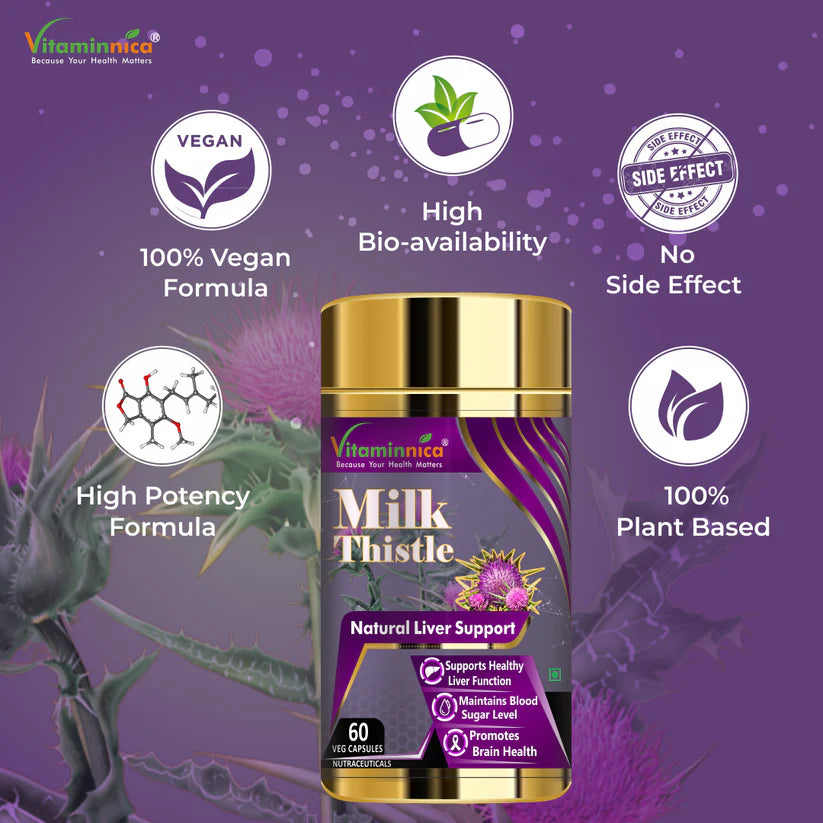 Vitaminnica Milk Thistle Capsules - Standardized Liver Support & Detox Cleanse, 60 Count