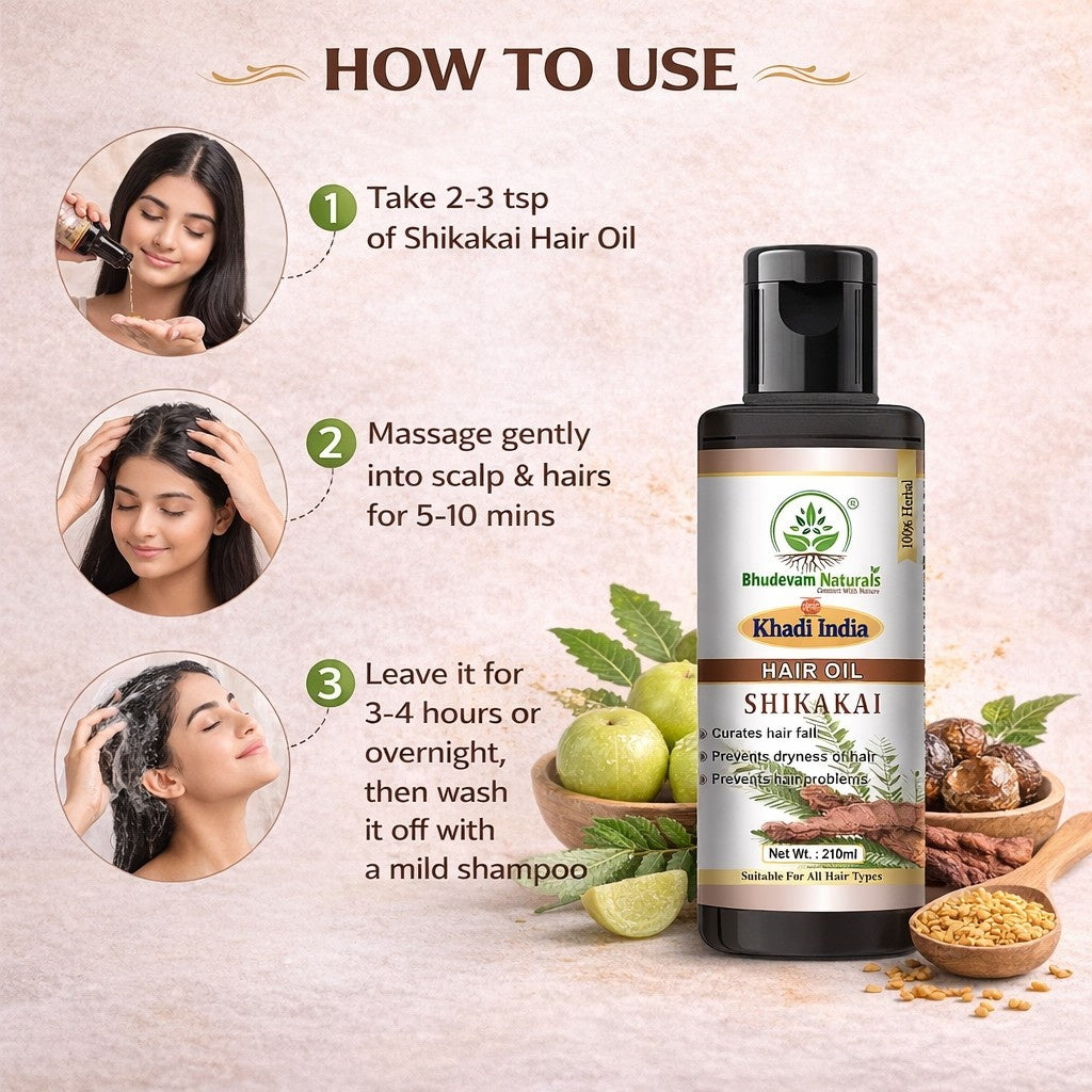 Bhudevam Naturals Khadi Shikakai Hair Oil Deep Conditioning & Hair Strengthening Formula- 210ML