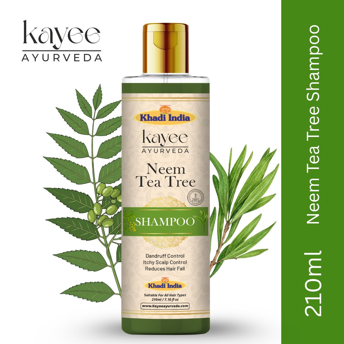 Kayee Ayurveda Neem & Tea Tree Herbal Shampoo | Scalp Care Shampoo for Oily, Dull & Flaky-Looking Scalp | Herbal Hair Cleanser for Freshness, Cleansing, Hair Conditioning & Healthy-Looking Shine | 210 ml