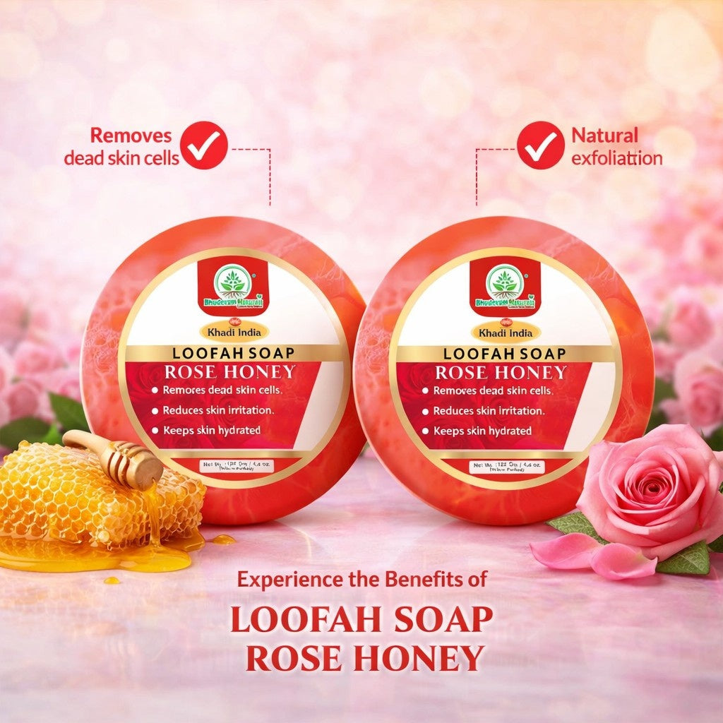 Bhudevam Natuals Khadi Rose Honey Loofah Soap – Natural Exfoliating Bath Soap for Soft & Glowing Skin- 250GM (Pack of 2)