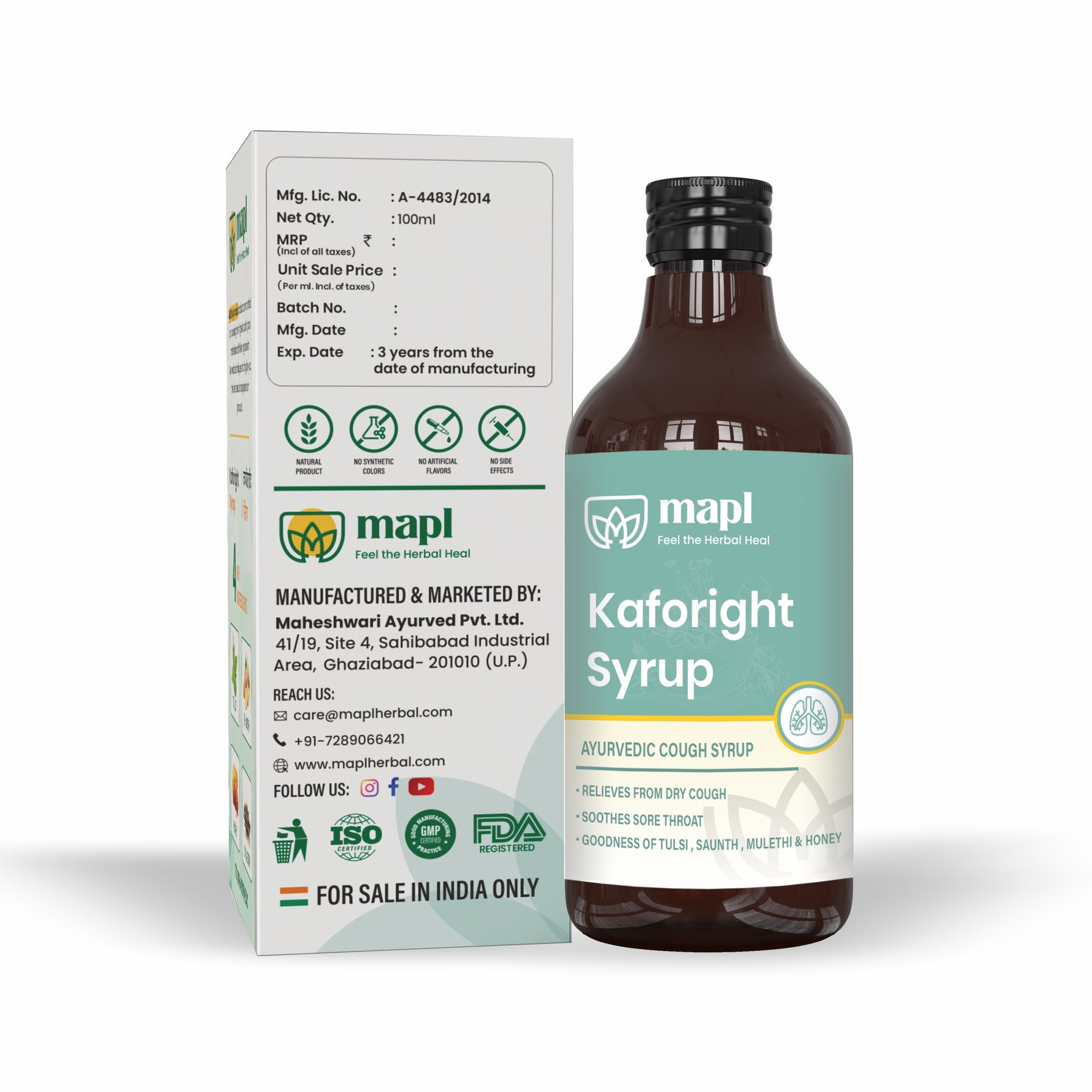 MAPL Kaforight Syrup 200ml Pack of 2 | Ayurvedic Cough & Cold Relief | Respiratory Wellness & Immunity Support