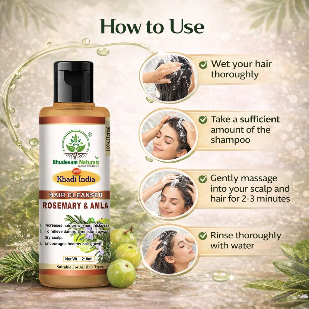Bhudevam Naturals Khadi Rosemary & Amla Shampoo – Nourish, Repair & Smooth Hair- 420ML (Pack of 2)