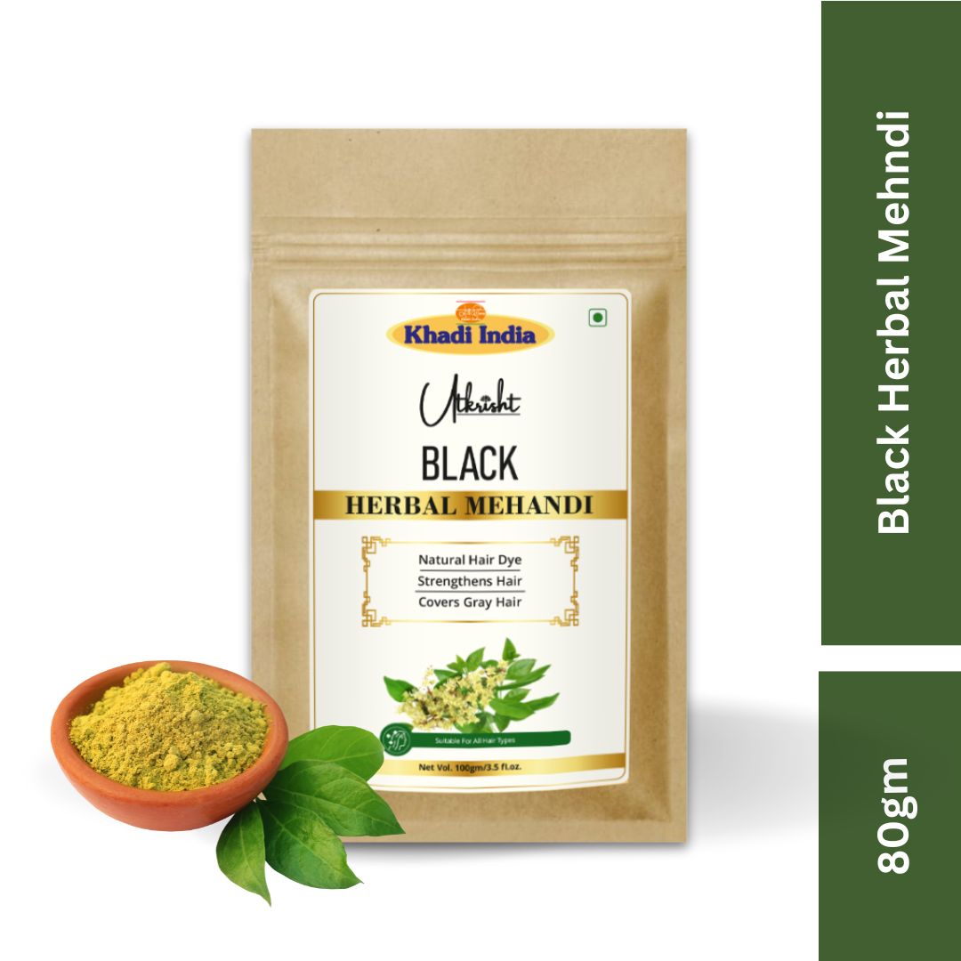 Khadi Black Hair Mehndi | Natural Henna-Based Hair Colour | With Amla, Bhringraj & Neem | Helps Cover Grey Hair & Condition Hair | 80 gm