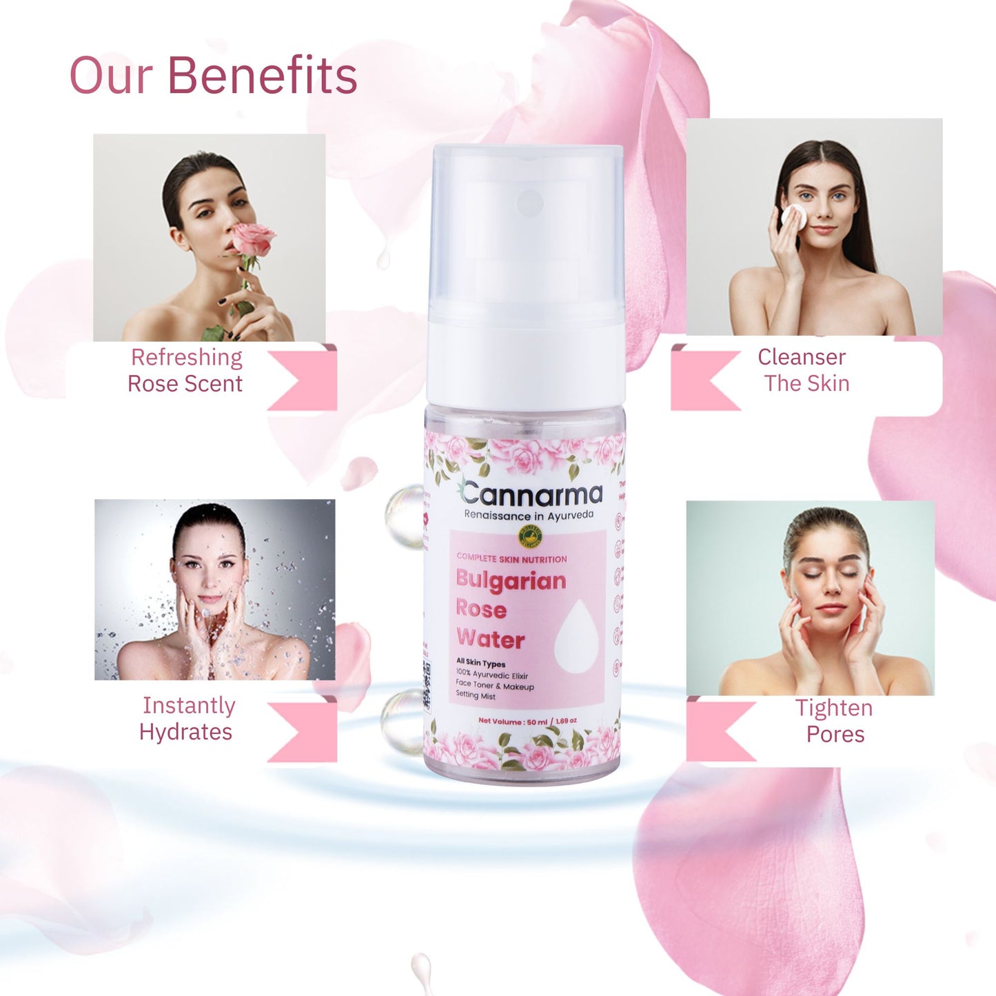 Cannarma Bulgarian Rose Water Complete Skin Nutrition Natural Skin Toner Spray - 50ml