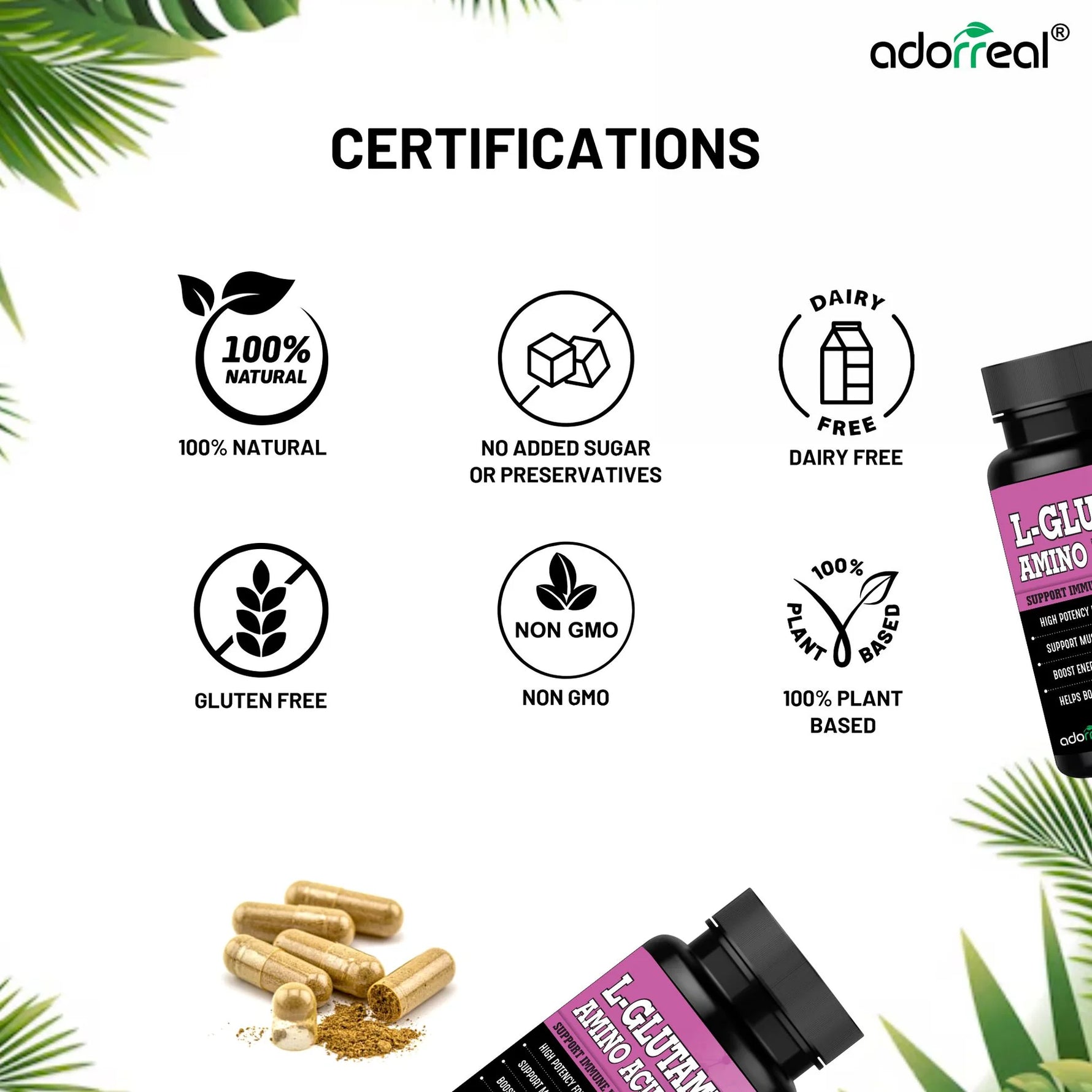 Adorreal L-Glutamine Amino Acid Capsule | 60 Capsules