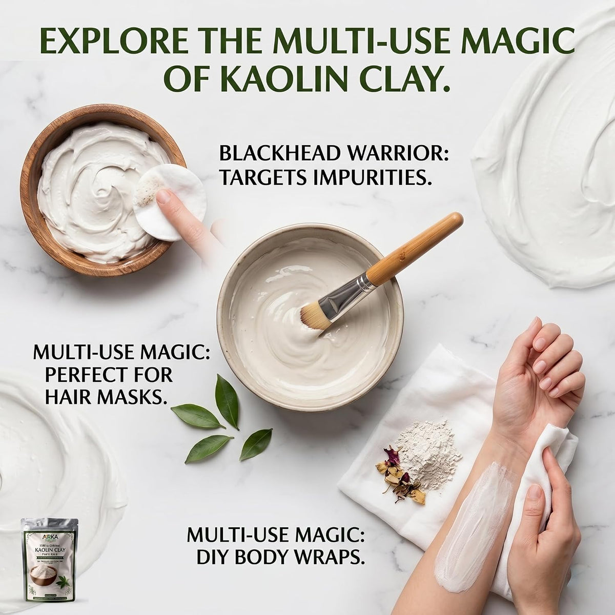 Arka Pure Life Pure Kaolin Clay Powder – Natural Face Mask for Deep Cleansing, Oil Control & Smooth-Looking Skin – 200g