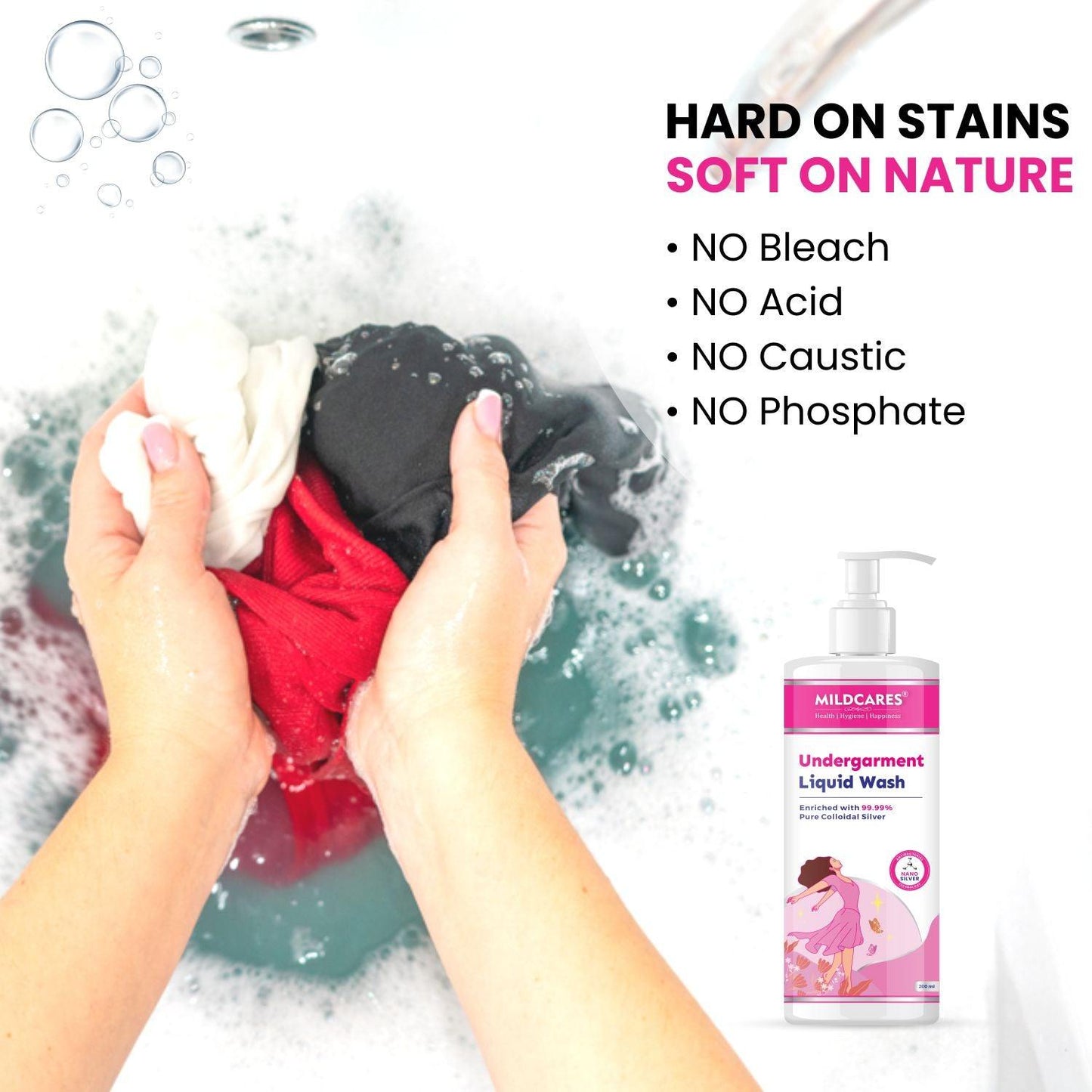 MildCares Antibacterial Undergarment Wash | Stain Removal & Odor Control | Bleach-Free Blossom Liquid Detergent