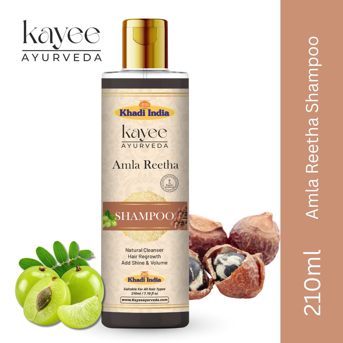 Kayee Ayurveda Amla Reetha Hair Shampoo for Strong & Healthy-Looking Hair | Herbal Shampoo for Scalp & Hair Care | Amla & Reetha Formula for Gentle Cleansing, Hair Conditioning, Softness & Healthy-Looking Shine | 210 ml