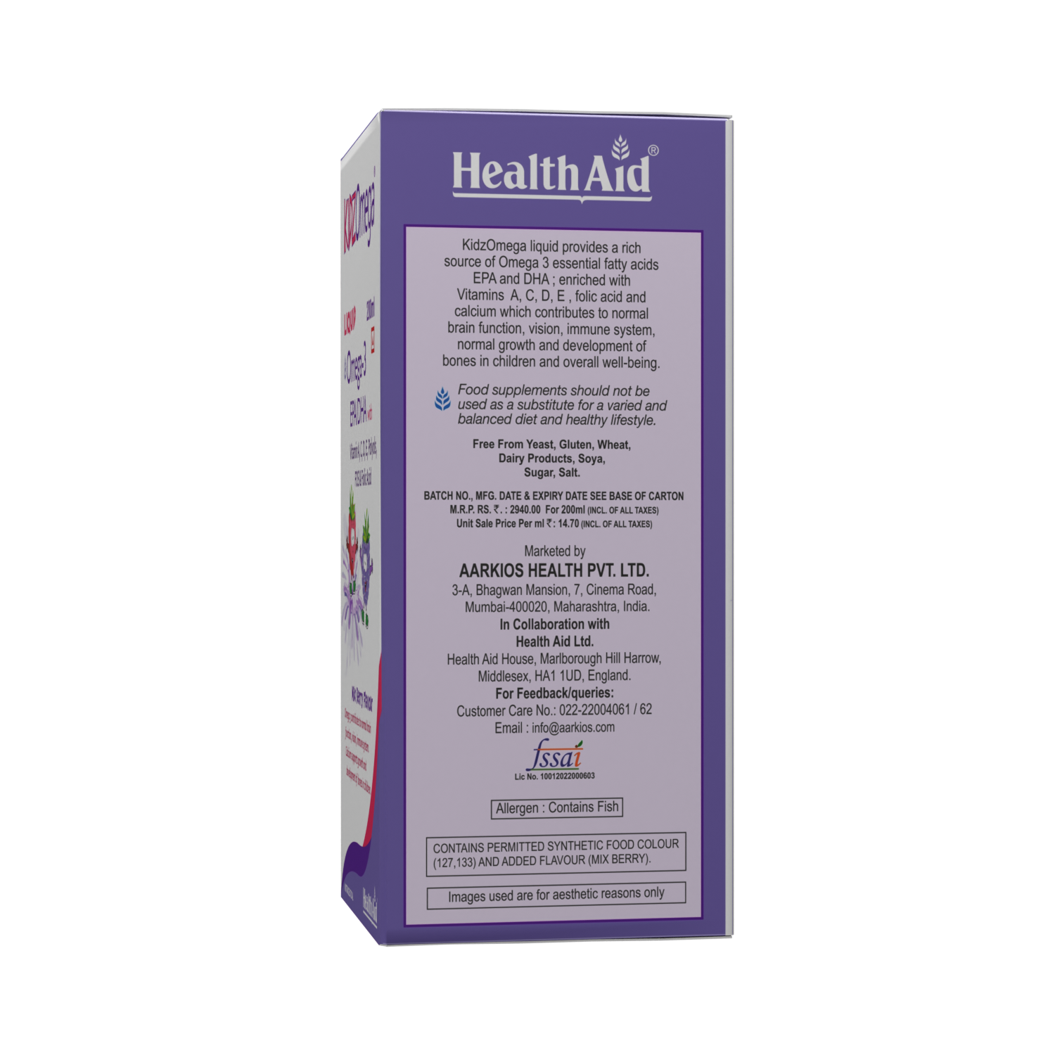 Healthaid Kidzomega Liquid - Omega 3 Syrup - 200ml