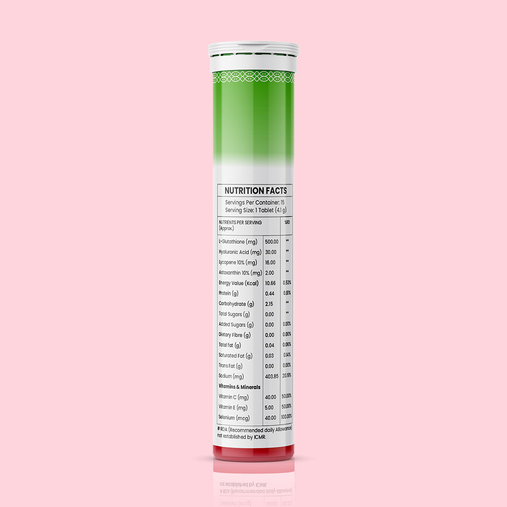 Simply Herbal Bioactive Gluta, Strawberry Flavoured Effervescent Tablets with L-Glutathione, Hyaluronic Acid and Collagen Builder, 15 Tablets