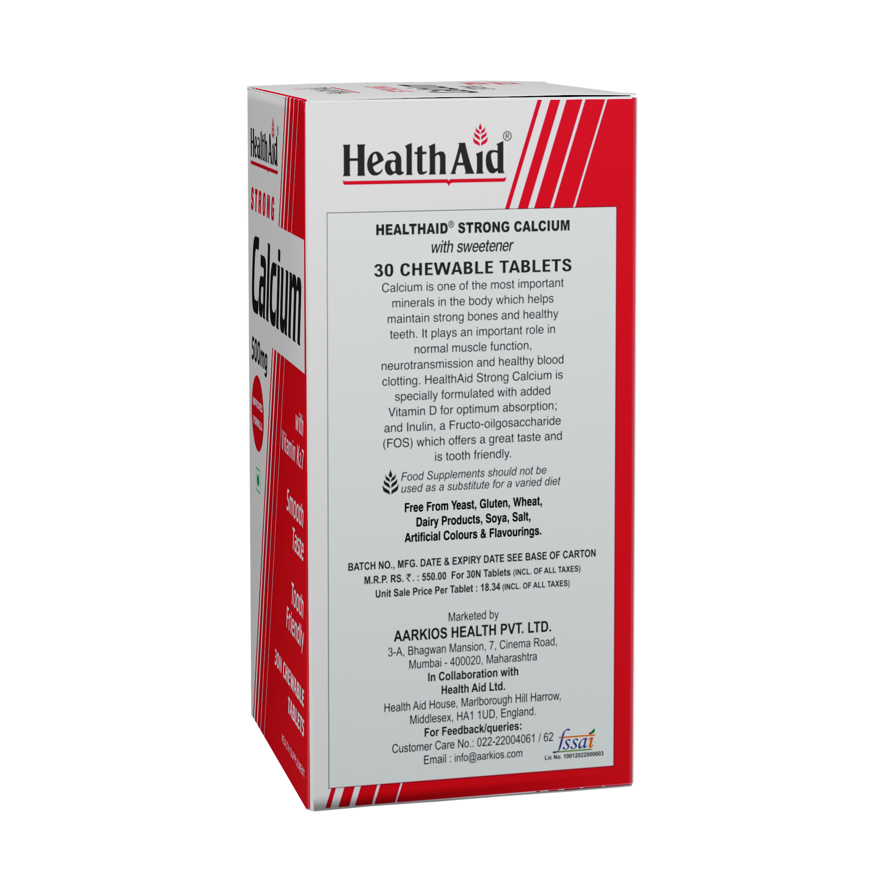 HealthAid Calcium 500 mg Chewable Tablet - 30 Chewable Tablet