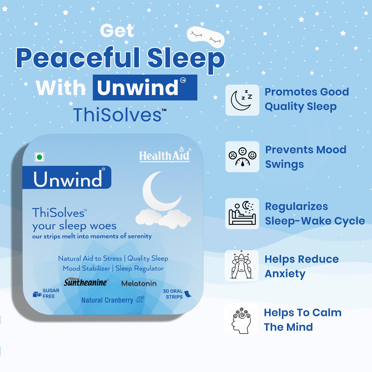 HealthAid Unwind ThiSolves Disintegrating Strip Sugar Free - 30 Oral Strip