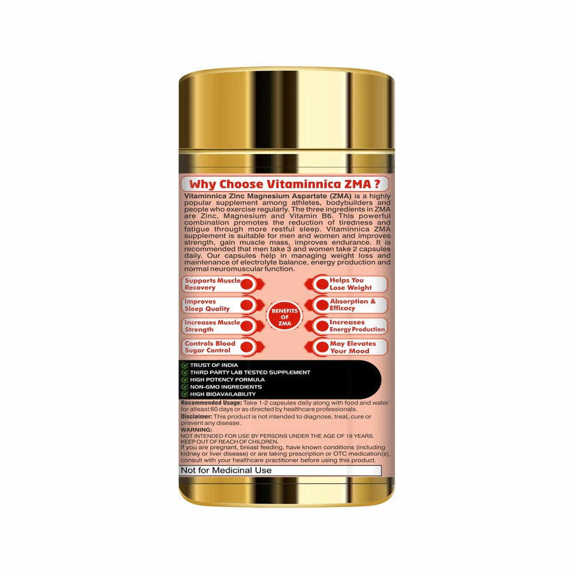 Vitaminnica ZMA Capsules - Sports Recovery & Muscle Strength Support, 60 Count