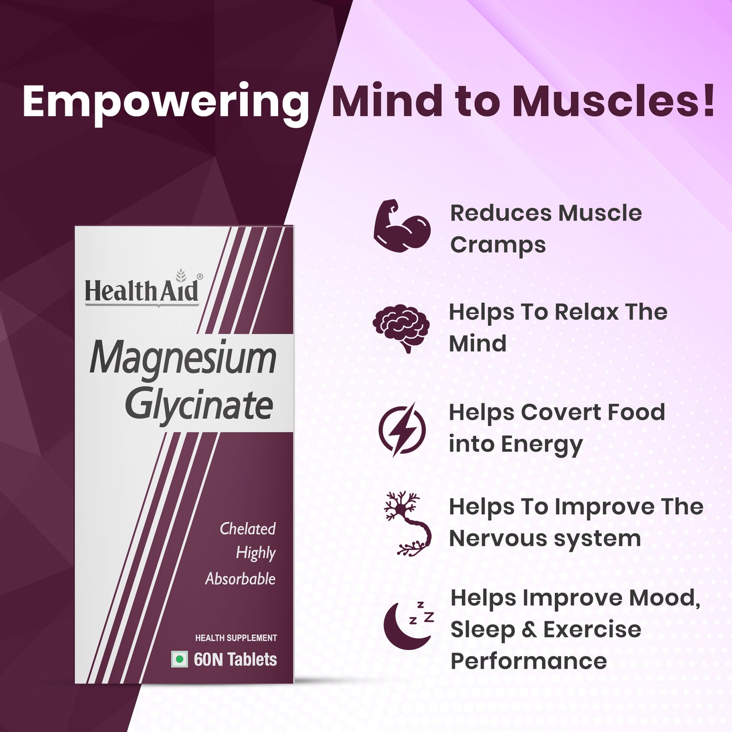 HealthAid Magnesium Glycinate with Zinc Tablets - 60 Tablets