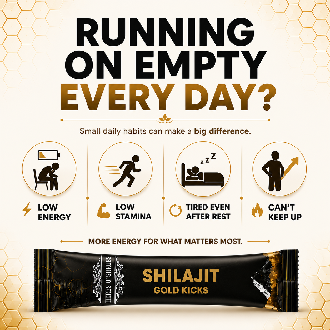 Herbs O' Shrubs Shilajit Gold Sticks | Ayurvedic Men Wellness Supplement with Shilajit, Honey & Caramel | Support Strength, Stamina, Energy & Vitality | Natural Rejuvenator, 5 Sticks