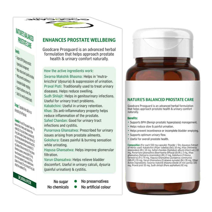 Goodcare Prosguard Capsules 11 active Ayurvedic Ingredients For Healthy Prostate Health - 60 Capsules
