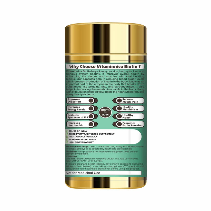 Vitaminnica Biotin Capsules - Hair Growth, Glowing Skin & Nail Strength Support, 60 Count
