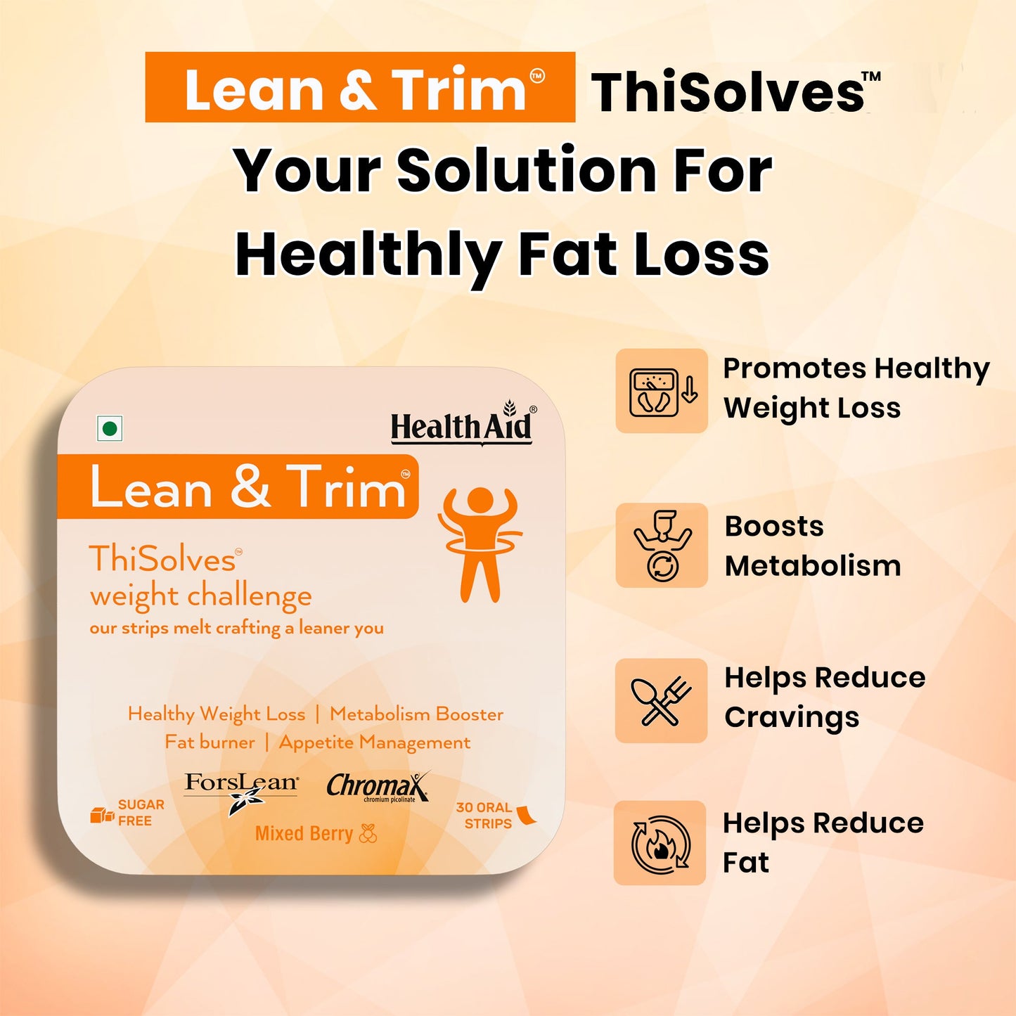 HealthAid Lean & Tirm ThiSolves Disintegrating Strip Mixed Berry Sugar Free - 30 Oral Strip