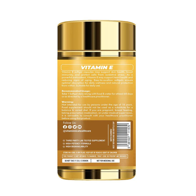 Vitaminnica Vitamin E Softgels - Antioxidant Skin, Hair & Immunity Support, 120 Count