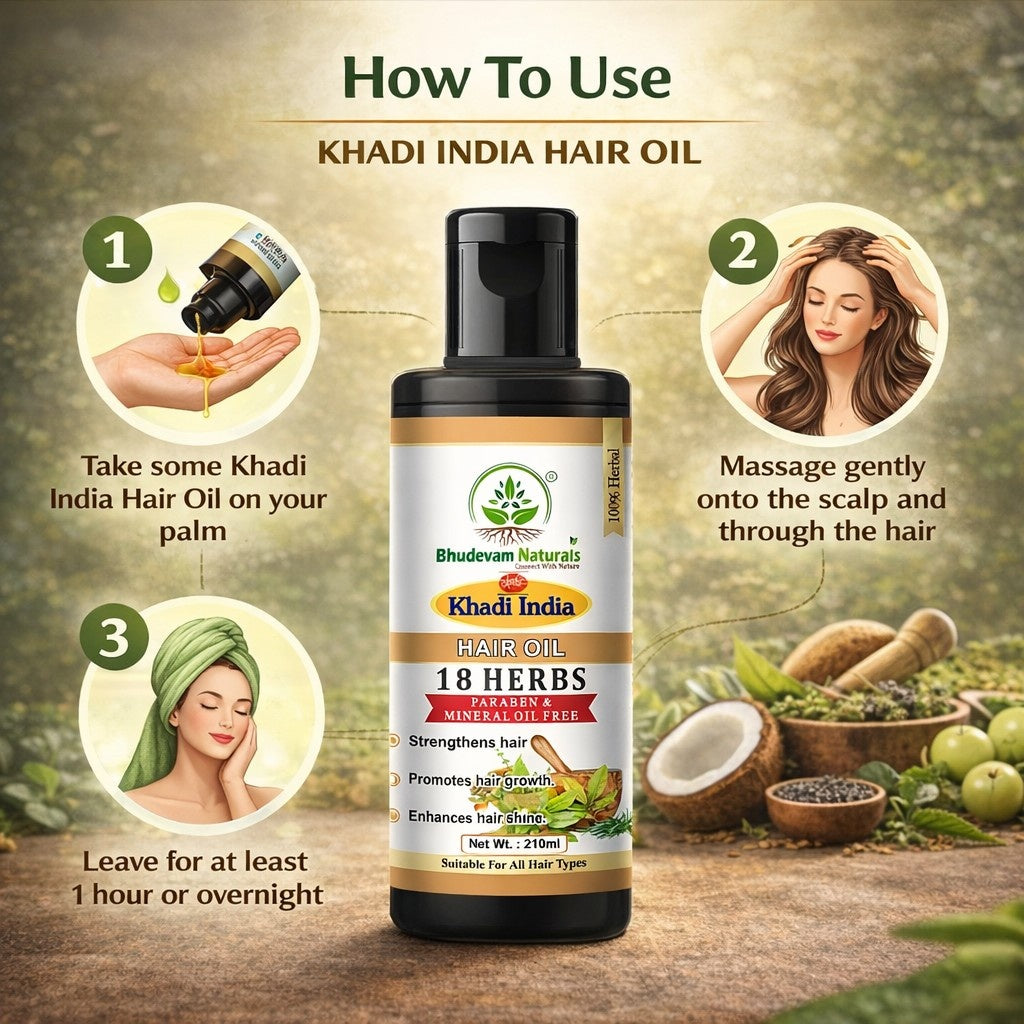 Bhudevam Naturals Khadi 18 Herb Hair Oil for for Strong, Thick & Healthy Hair- 210ML