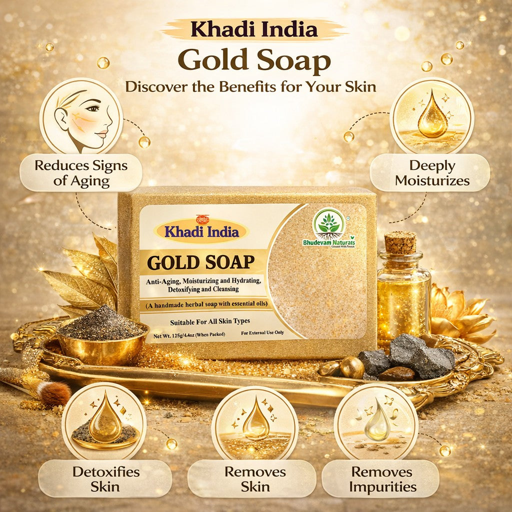 Bhudevam Naturals Khadi Handmade Gold Soap For Luxury Skin Brightening & Glow Soap - 500GM (Pack of 2)