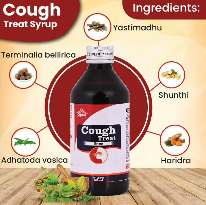 Cipzer Cough Treat Syrup - 200ml | Natural Relief for Cough, Cold, Chest Congestion & Sore Throat